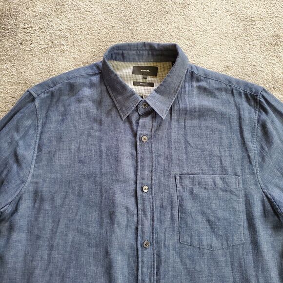 Vince Shirt Mens Large Blue Button Up Lightweight Chambray Double Face - Picture 2 of 12